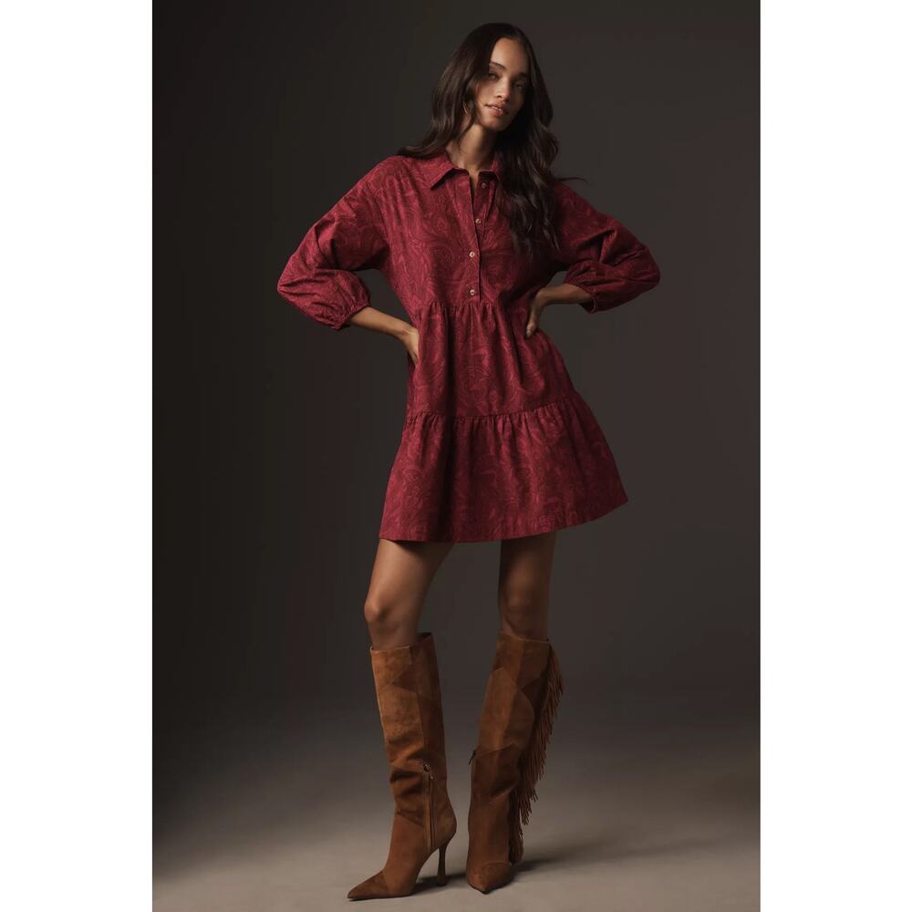 nwt ANTHROPOLOGIE MAEVE sz S The Bettina Tiered Mini dress Corduroy Edition - Picture 2 of 5